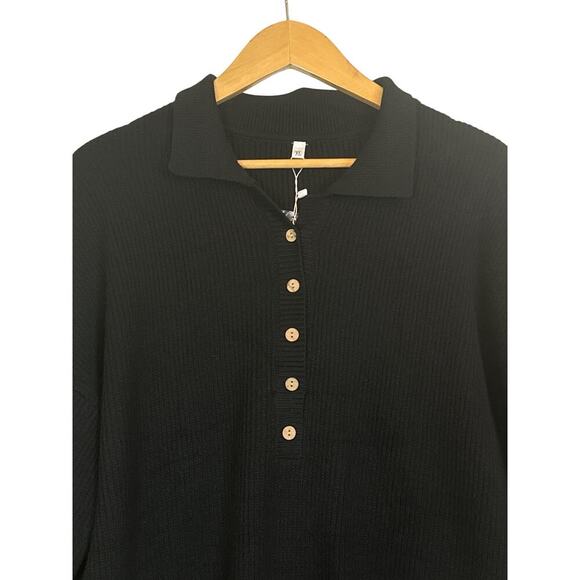 Deepself Women's Soft Lapel Ribbed Knitted Tunic Mini Dress Size XL Black NWT - Picture 5 of 9